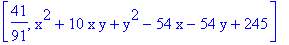 [41/91, x^2+10*x*y+y^2-54*x-54*y+245]